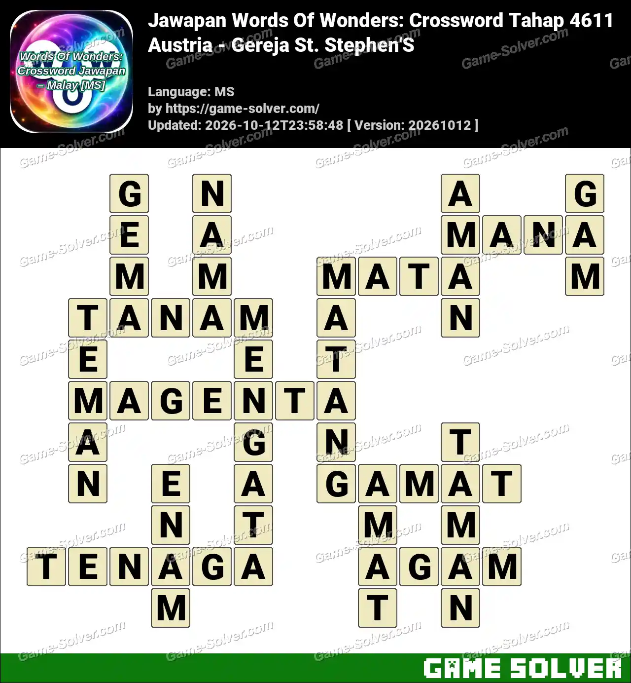 Jawapan Words Of Wonders: Crossword Tahap 4611 – Austria – Gereja St. Stephen’S